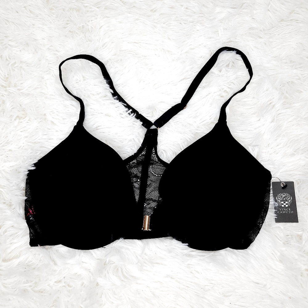 New Vince Camuto Lana Black Underwire Racerback Bra 32C